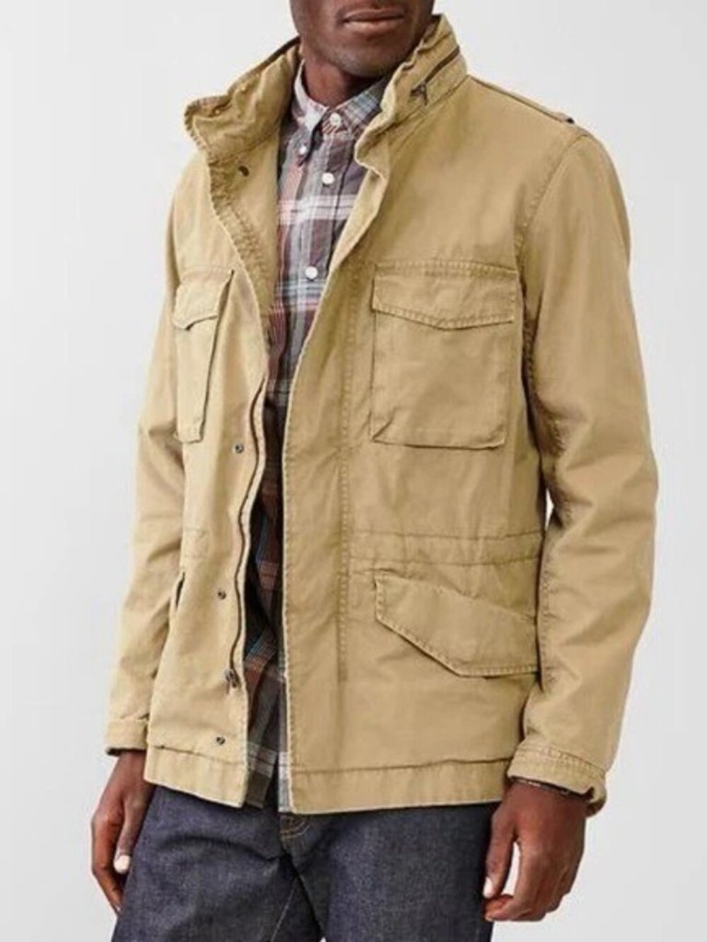 Gap Fatigue Jacket Mens Khaki Tan Size Large Utility Pockets Hooded Cotton